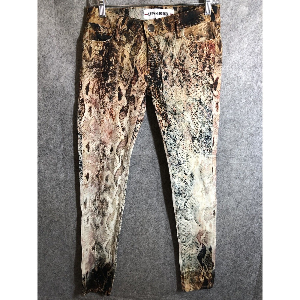 Etienne Marcel Pants Womens 26 Tan Camo Snakeskin Skinny Ankle Lux Boho Classic